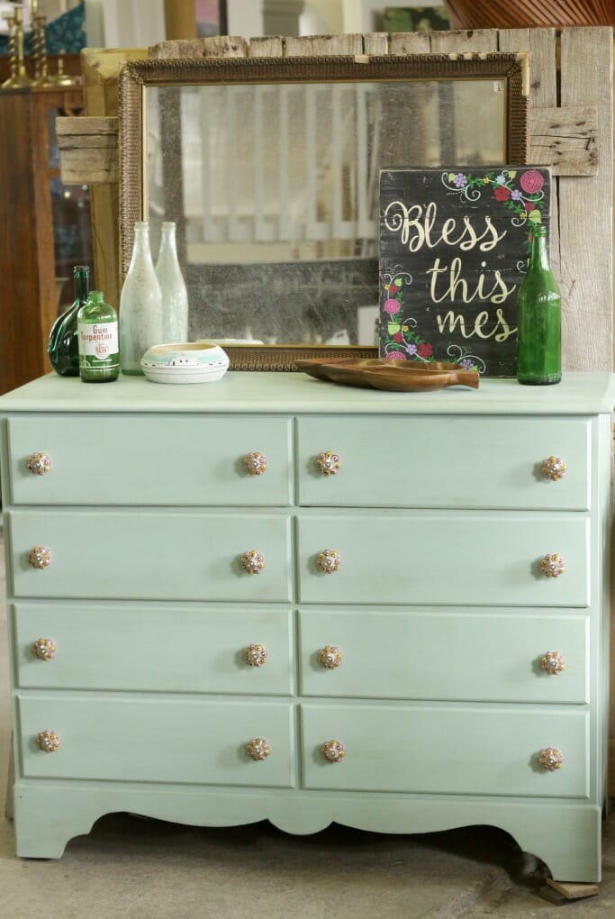 Sweet Mint Dresser With Colorful Knobs, Mint Green Dresser